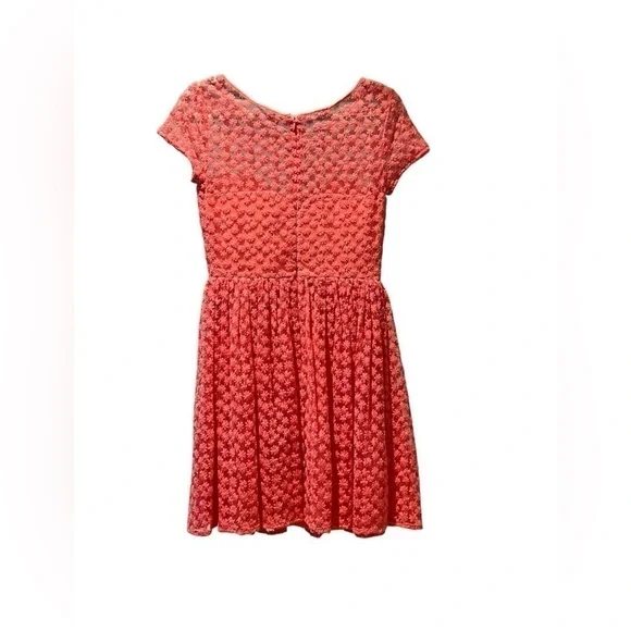 Anthropologie | Nicole Miller Atelier Floral Mesh Overlay Dress Coral, Size 4 - Picture 3 of 6